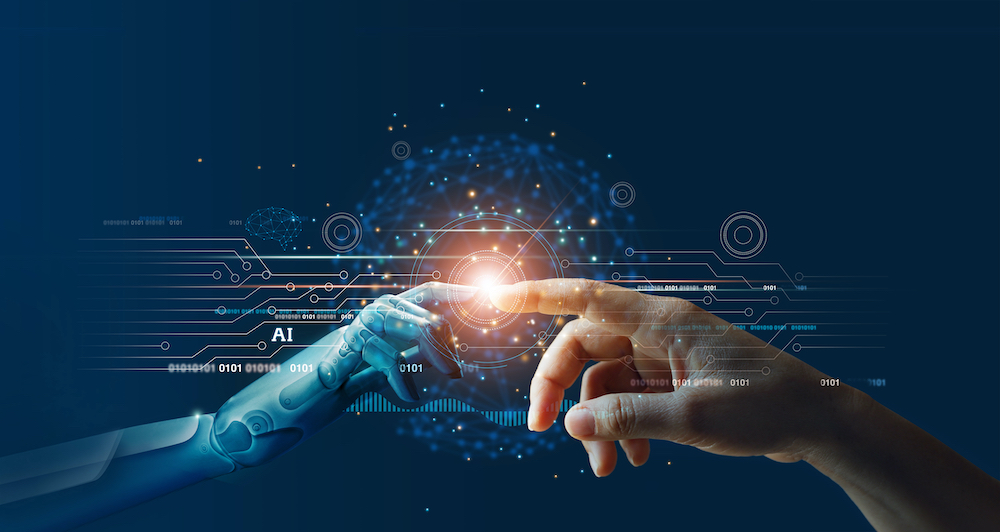 Ai,,Machine,Learning,,Hands,Of,Robot,And,Human,Touching,On